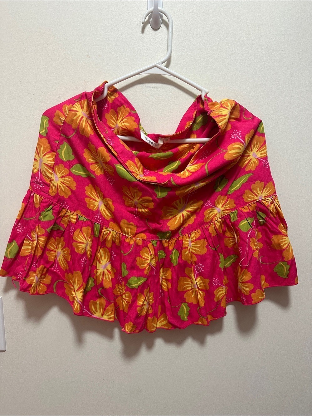 Bright Pink Tropical Floral Ruffle Skirt